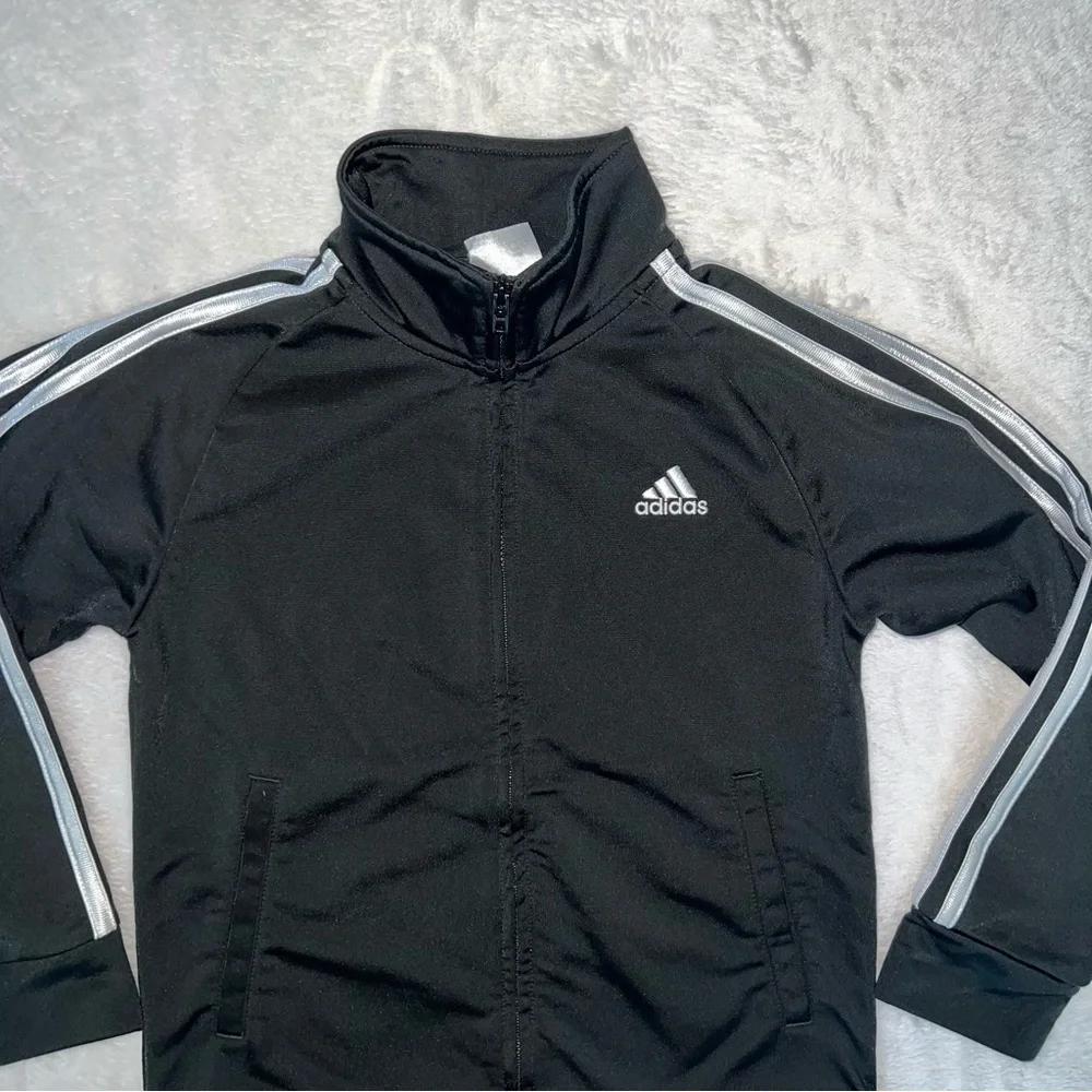 Adidas Kidd Black Jacket with White Sleeve Stripes - Picture 2 of 5